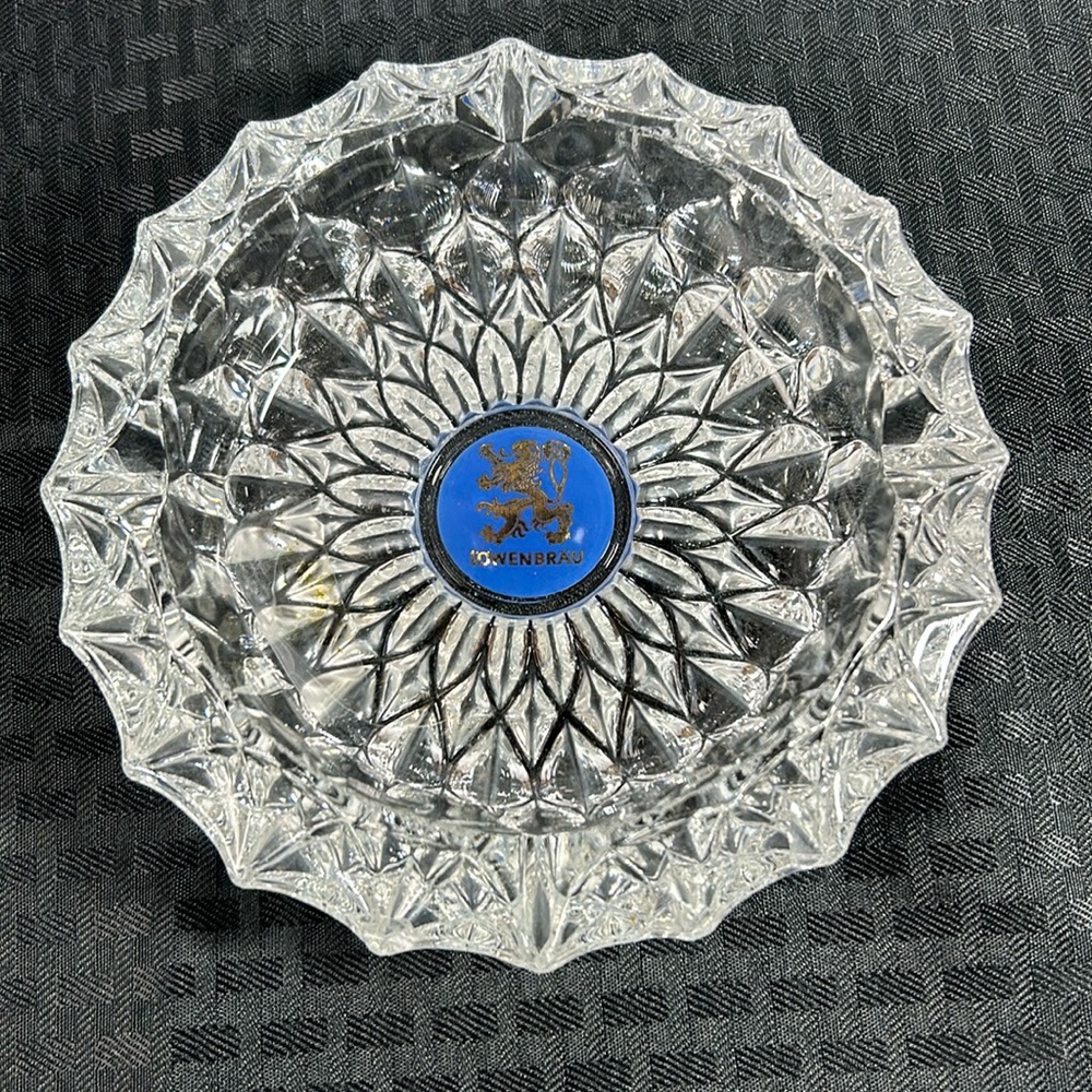 Lowenbrau Vintage Crystal Glass Ashtray Dish